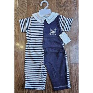 VTG Friedknit Creations Blue Sailor Nautical Outfit 12M Romper NEW NOS